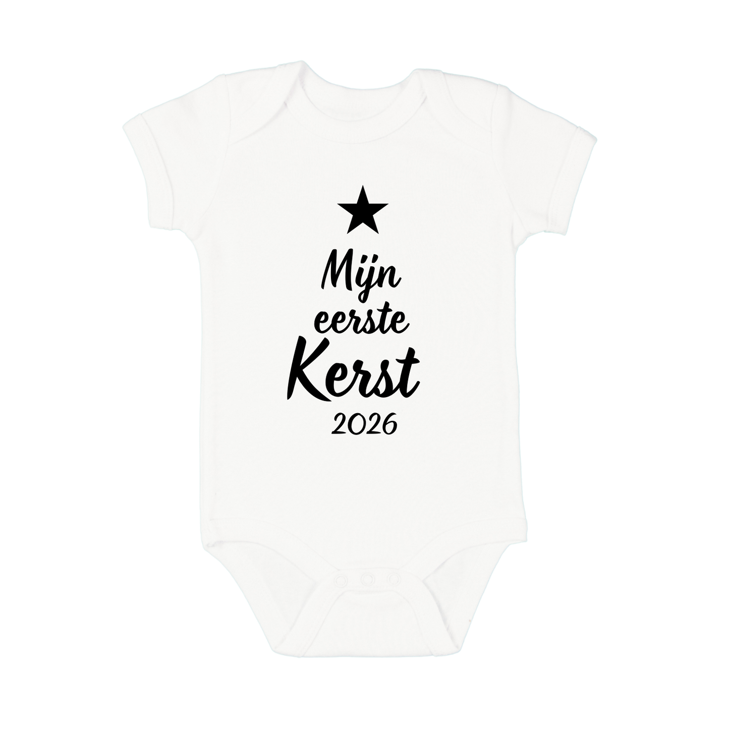 Babyrompertje met tekst mijn eerste Kerst 2026 gemaakt door Handmade by J.