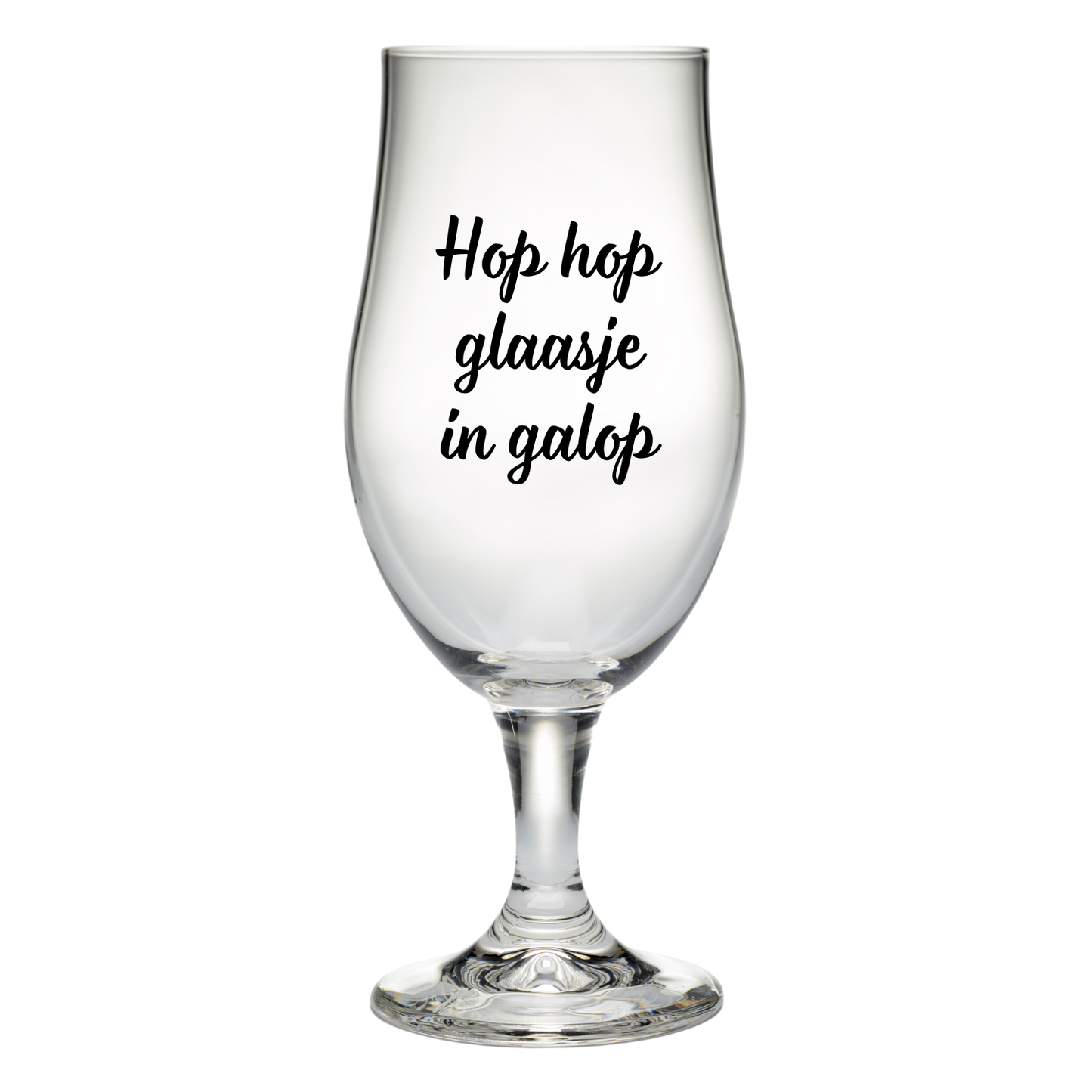 “Bierglas met tekst ‘Hop hop ’ – Handmade by J” Origineel Sinterklaas cadeau"