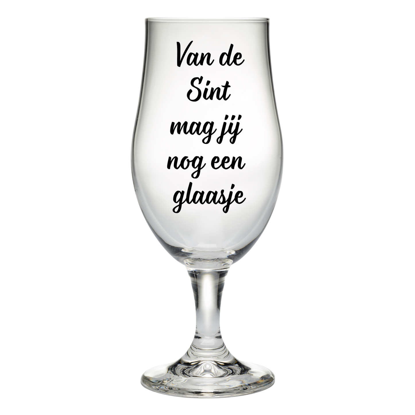 “Bierglas met tekst ‘Van de Sint mag jij nog een glaasje’ – Handmade by J” Origineel Sinterklaas cadeau