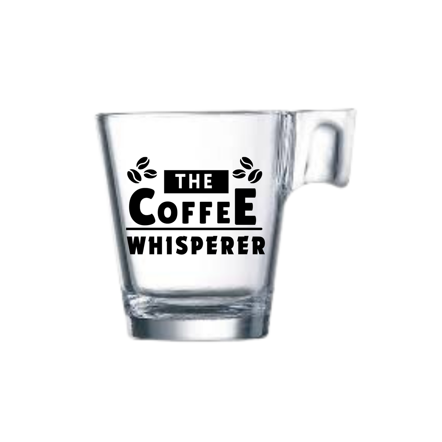 " Koffieglas met grappige tekst ‘The coffee whisperer’ – Handmade by J”