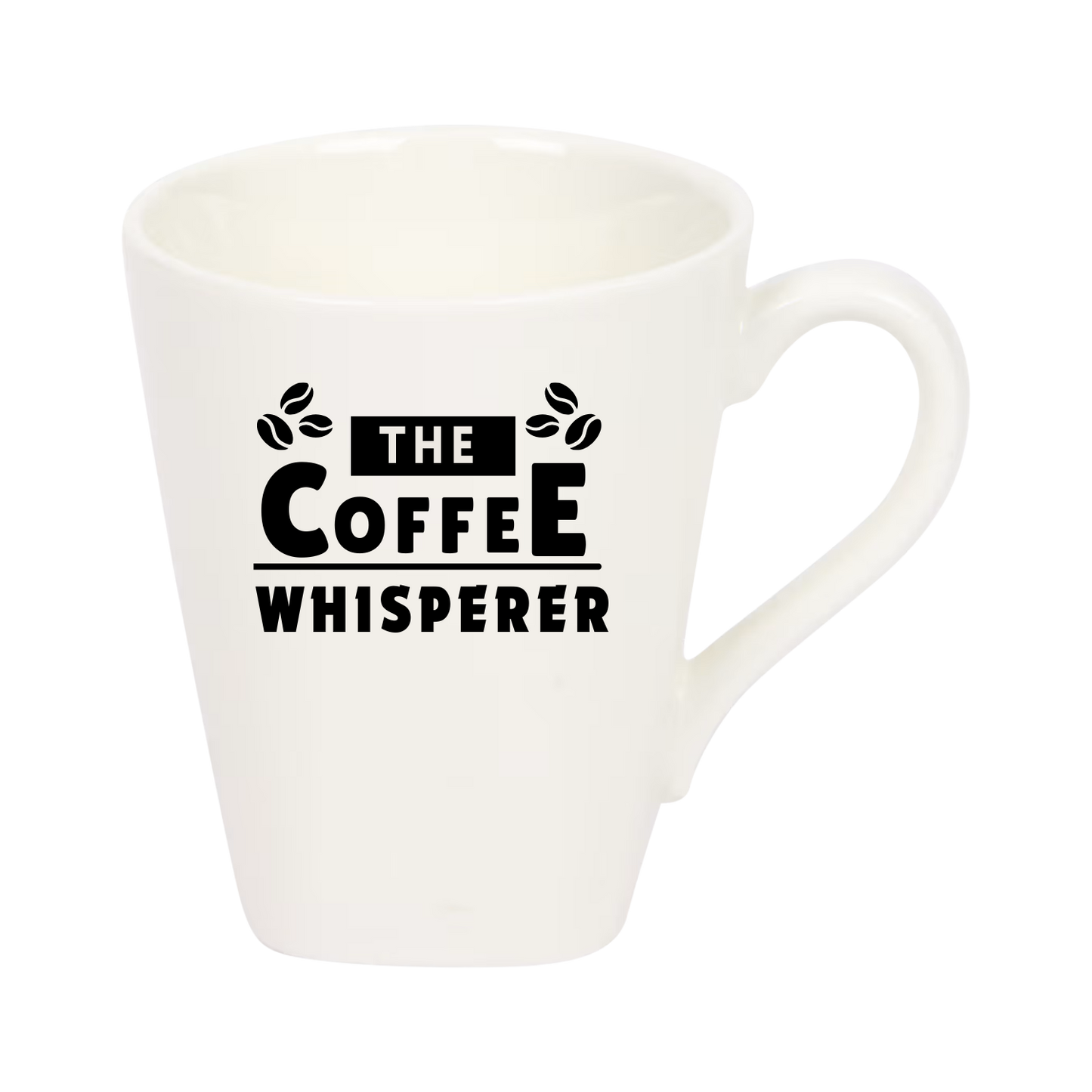 “Witte koffiemok met grappige tekst ‘The coffee whisperer’ – Handmade by J”