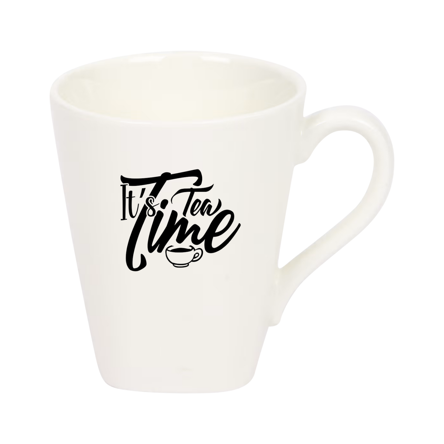 “Witte theemok met grappige tekst ‘It's tea time’ – Handmade by J”