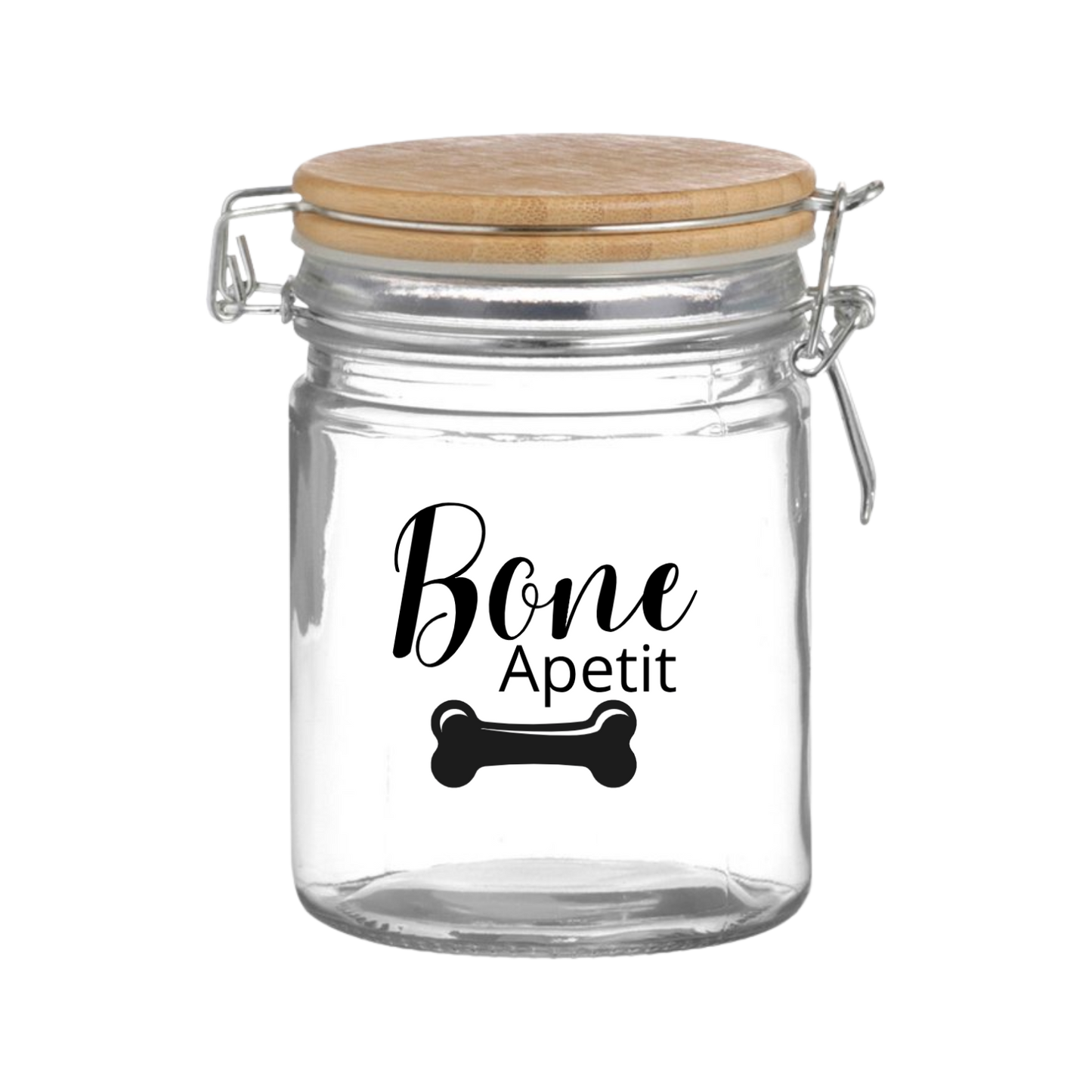 “Hondenkoekjespot met tekst ‘Bone Appétit’ – gepersonaliseerd cadeau voor hondenbaasjes”