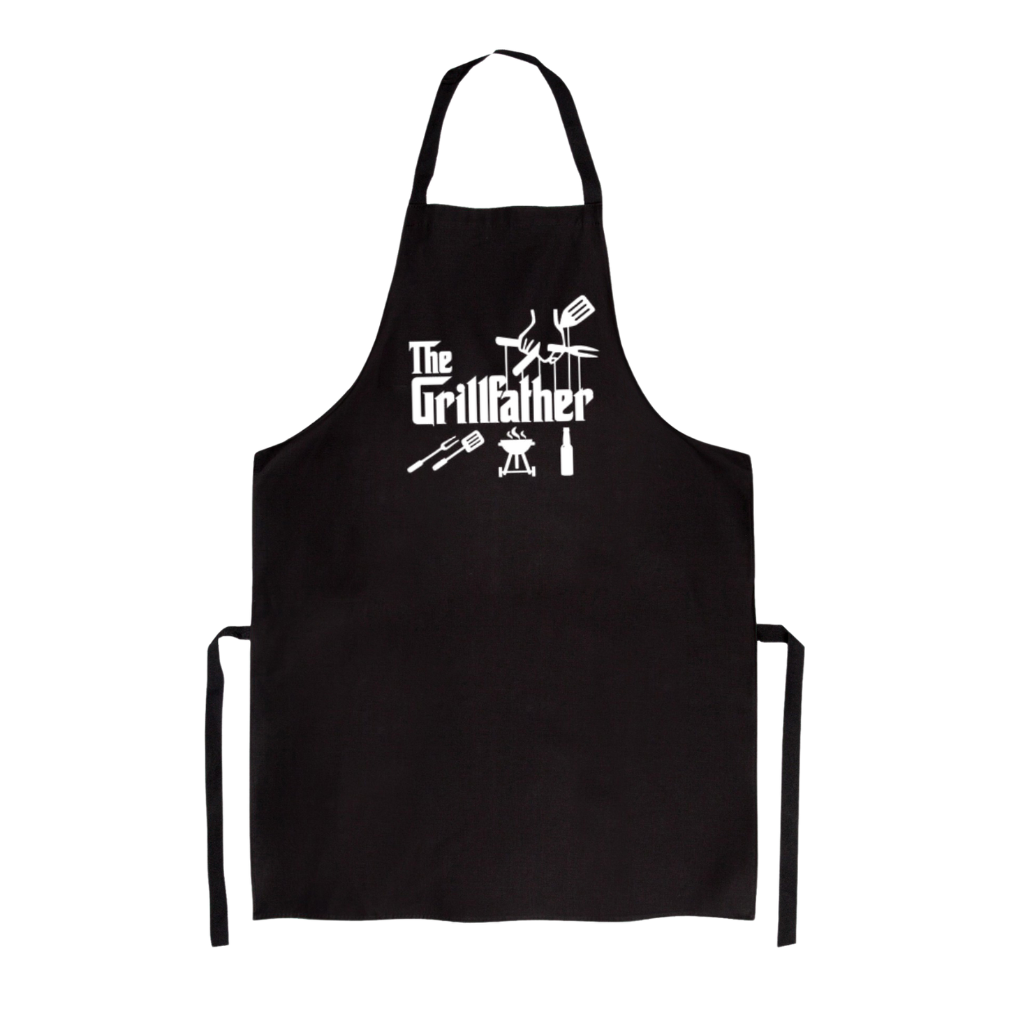 Zwart of blauwluxe kookschort met de tekst the Grillfather gemaakt door Handmade by J.