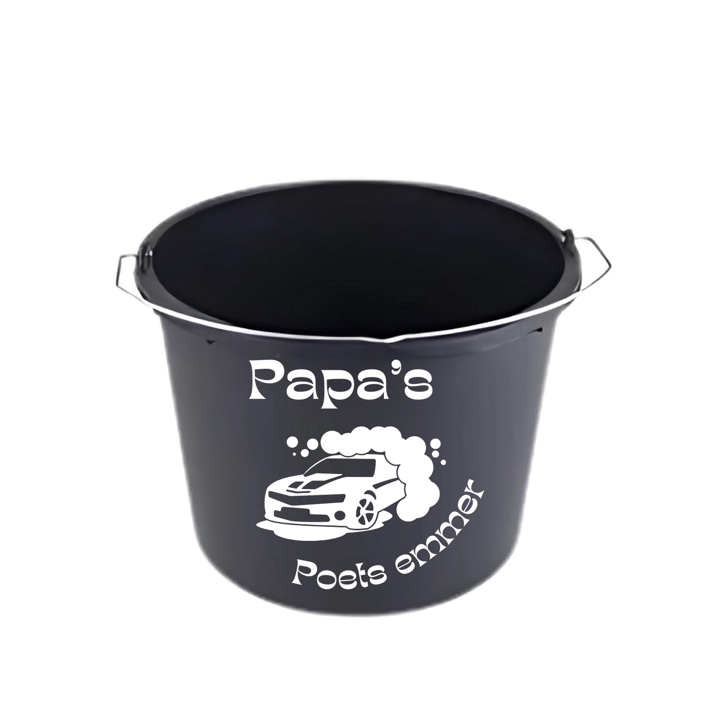 “Zwarte emmer met quote "Papa's poets emmer" – feestaccessoire” verjaardag, vaderdag