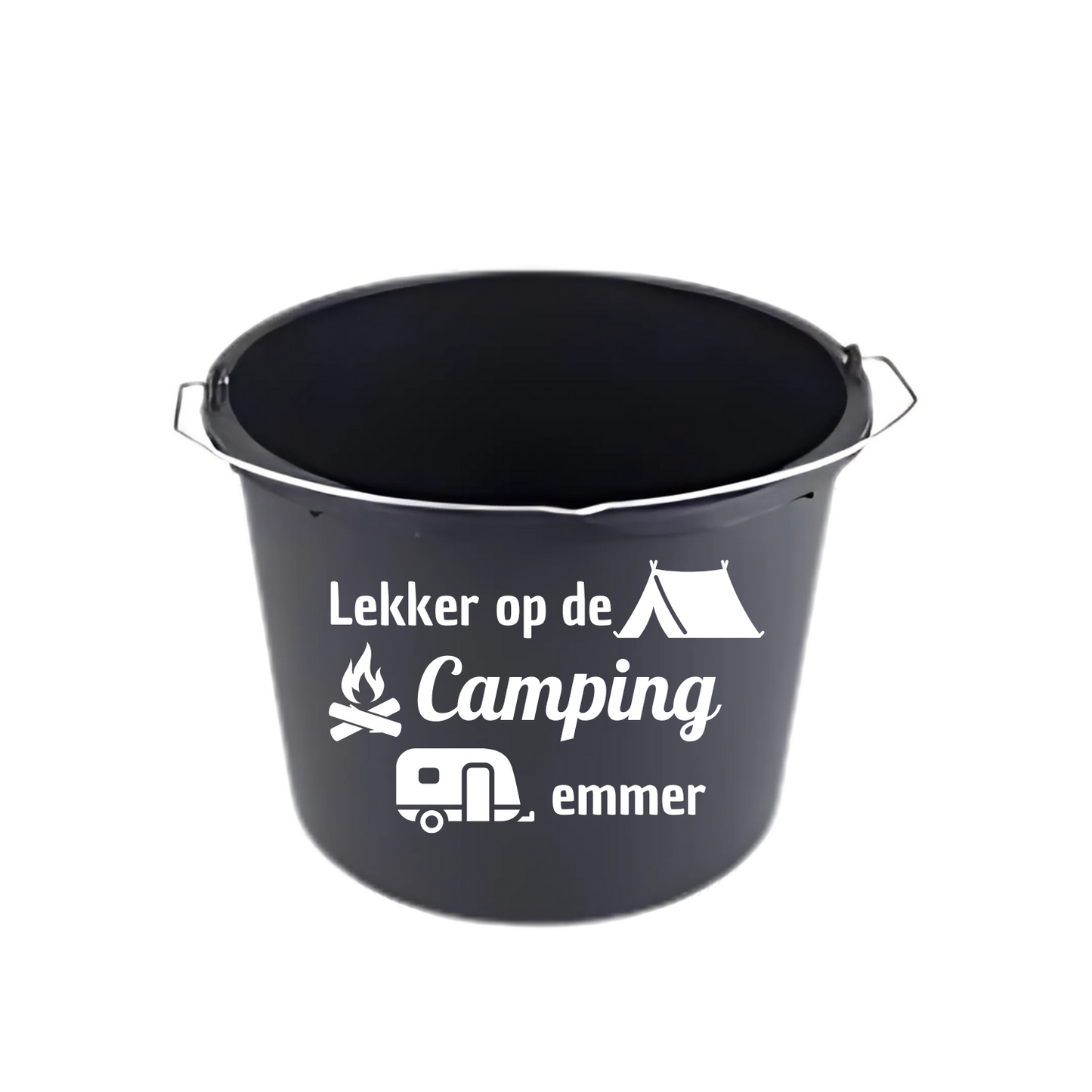 “Emmer met tekst Lekker op de camping – camping must-have”