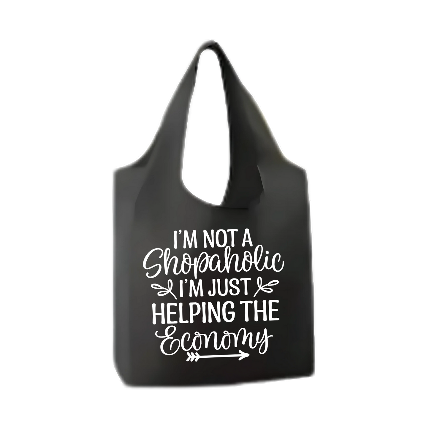“Opvouwbare shopper met humoristische tekst "I'm not a shopaholic" – Handmade by J”