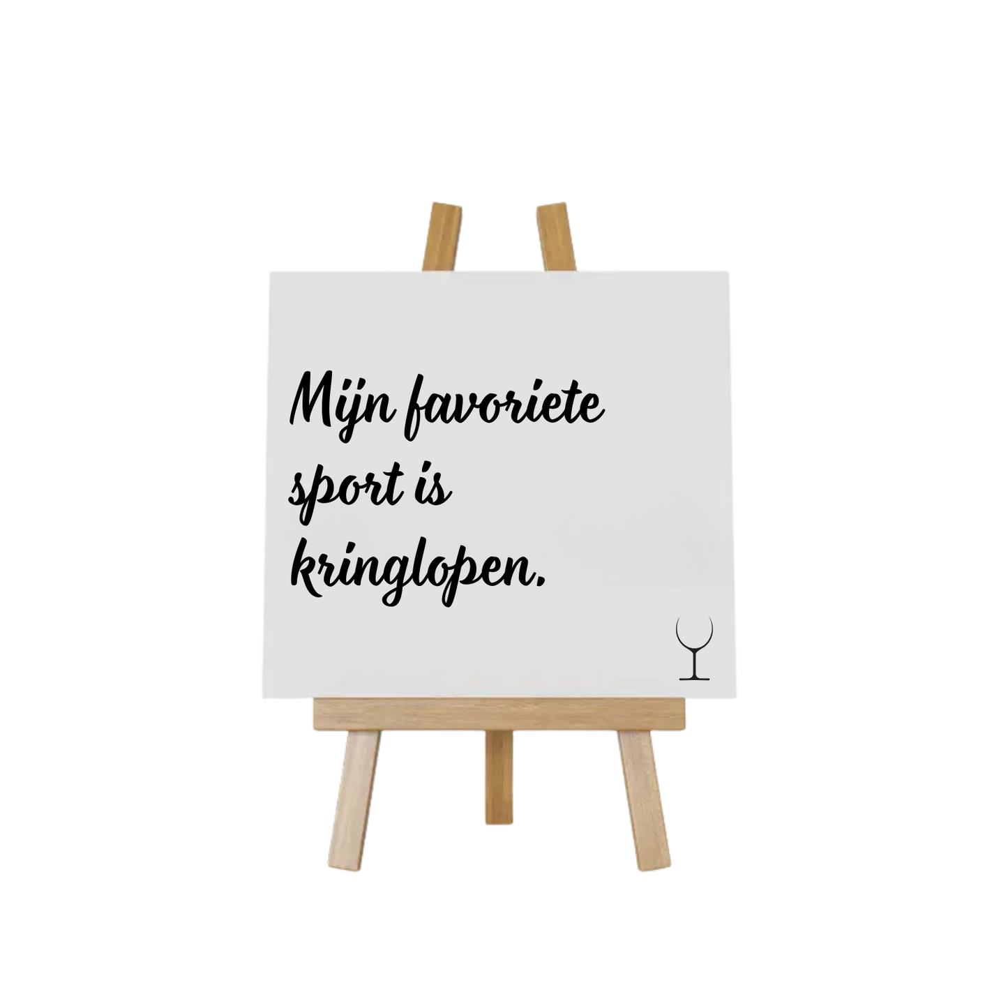 “Decoratief tegeltje met humoristische tekst "Mijn favoriete sport is kringlopen" – origineel cadeau-idee”