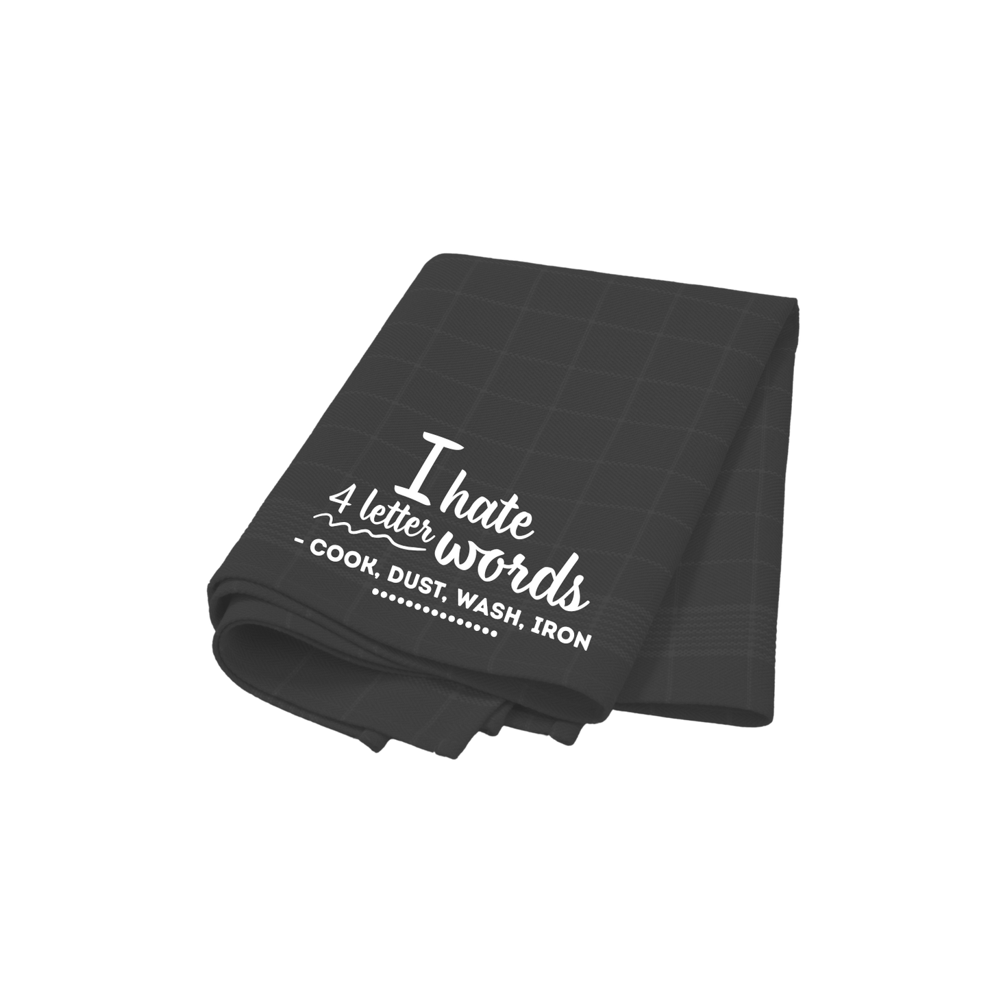 “Theedoek met ‘I hate 4 letter words’ – Handmade by J keukenaccessoire”