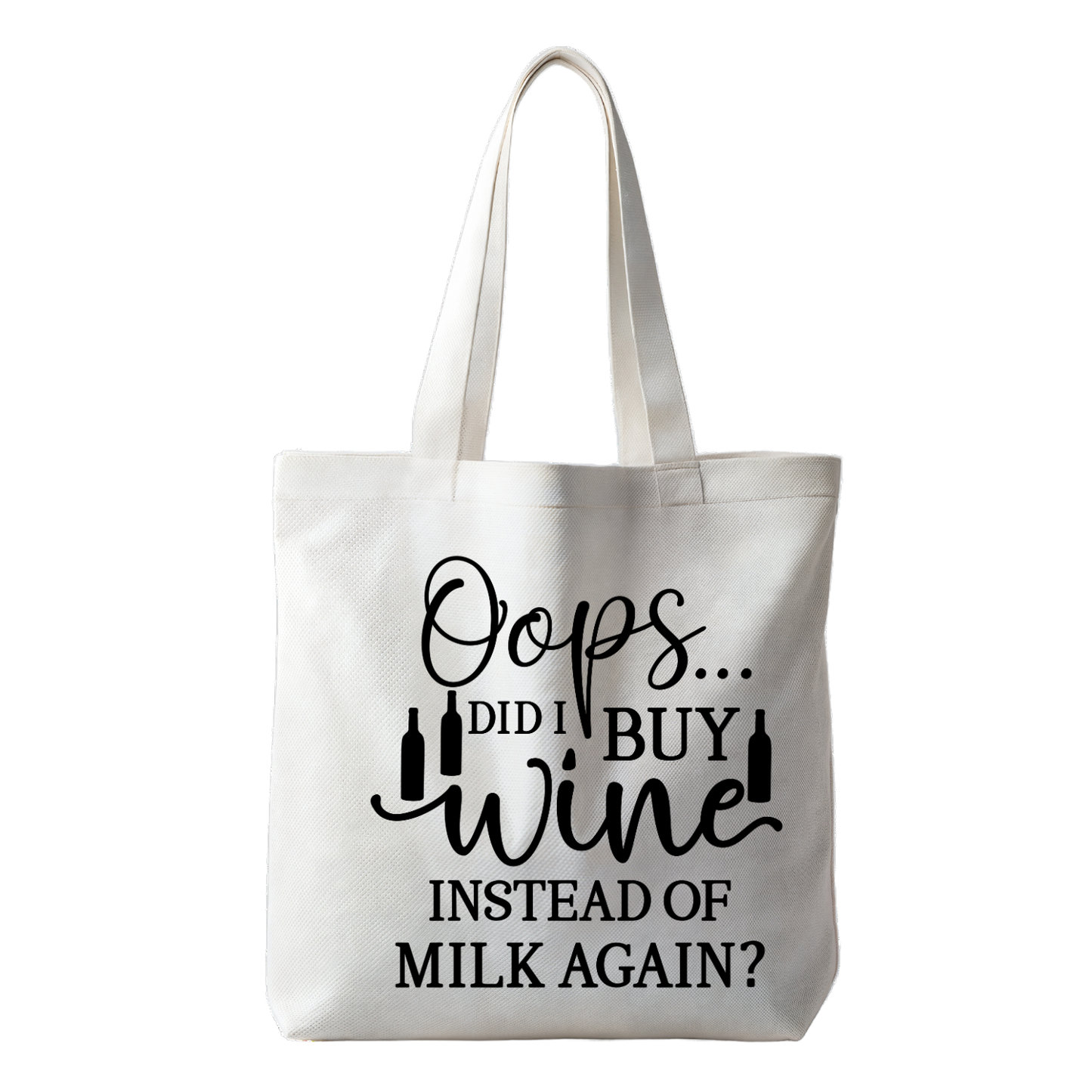 “Tote bag met tekst ‘Oops did I buy wine’ – Duurzame tas "Handmade by J.