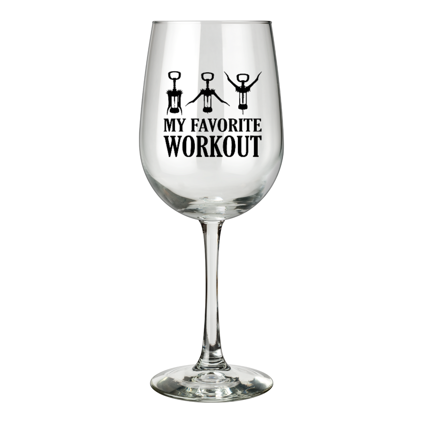 Wijnglas met tekst my favorite workout als grappig cadeau voor wijnliefhebbers