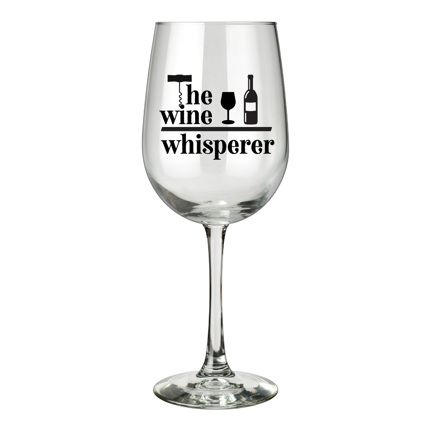 “Wijnglas met tekst ‘The wine whisperer’ – Handmade by J” Origineel cadeau