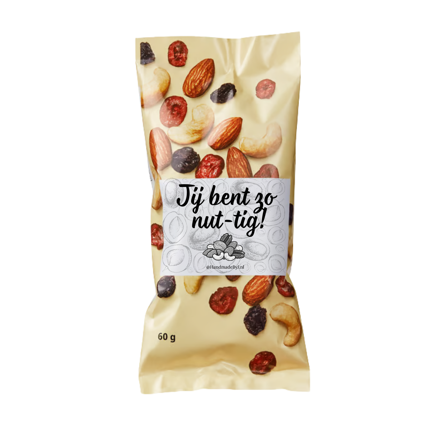 Zakje gemengde noten met tekst Jij bent zo nut-tig!