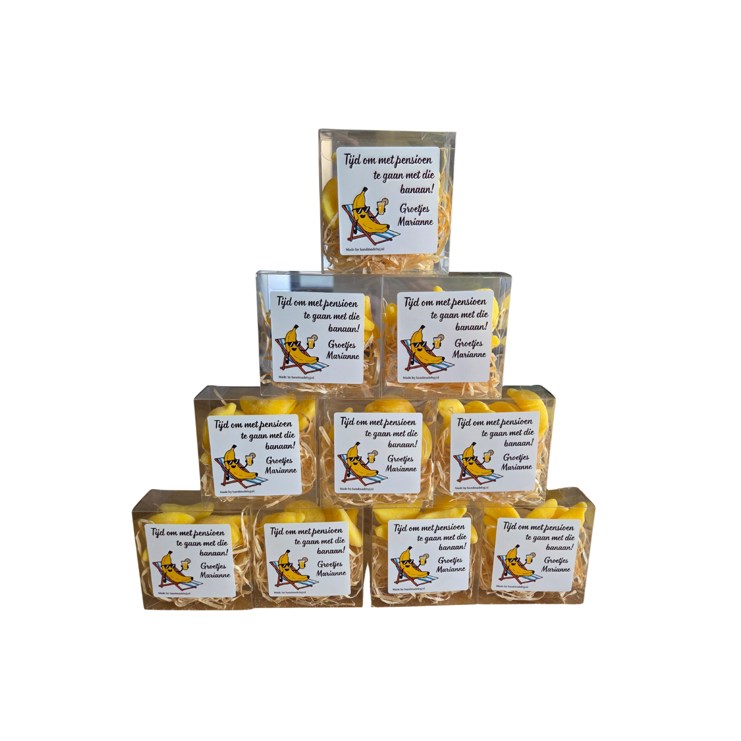 Gepersonaliseerd pensioen cadeau met humor – een persoonlijk afscheidscadeau.