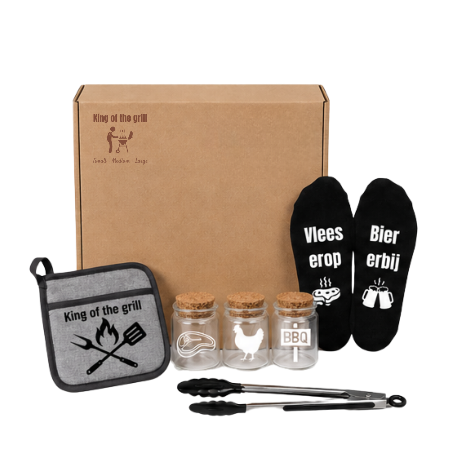 BBQ kit Medium met sokken, ovenwant, kruiden en bbq tang