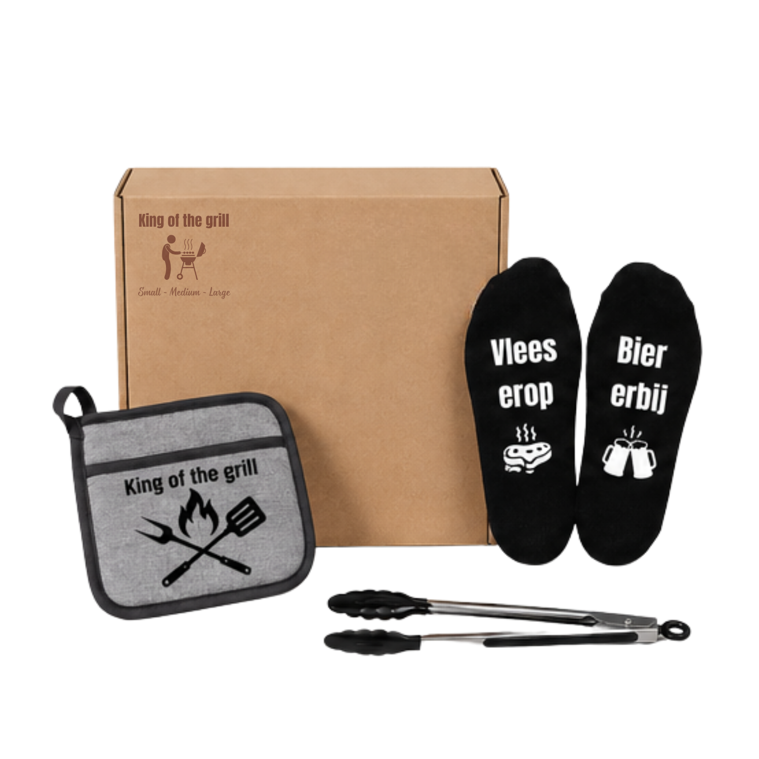BBQ kit met ovenwant, sokken en bbq tang