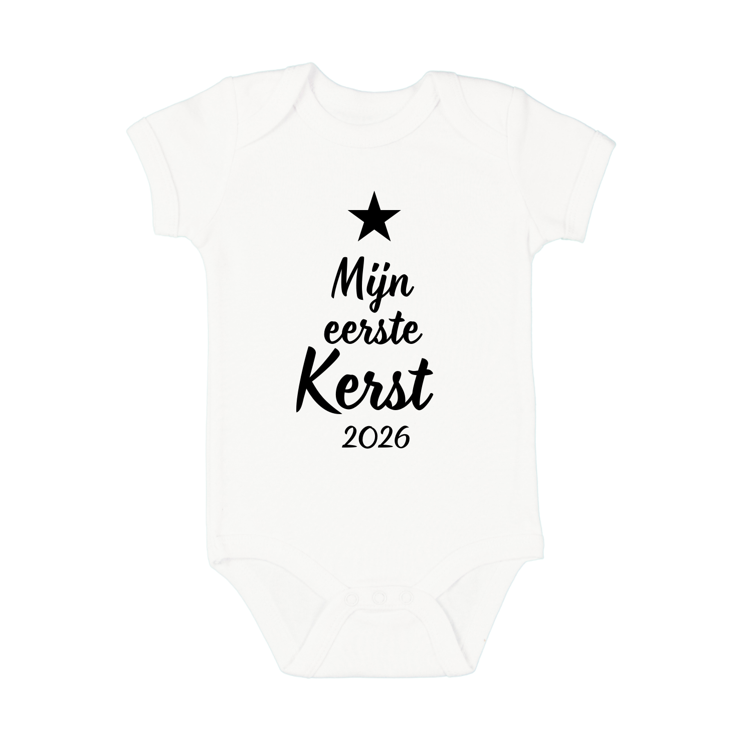 Babyrompertje met tekst mijn eerste Kerst 2026 gemaakt door Handmade by J.
