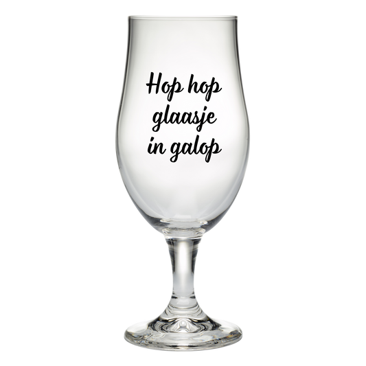 “Bierglas met tekst ‘Hop hop ’ – Handmade by J” Origineel Sinterklaas cadeau"