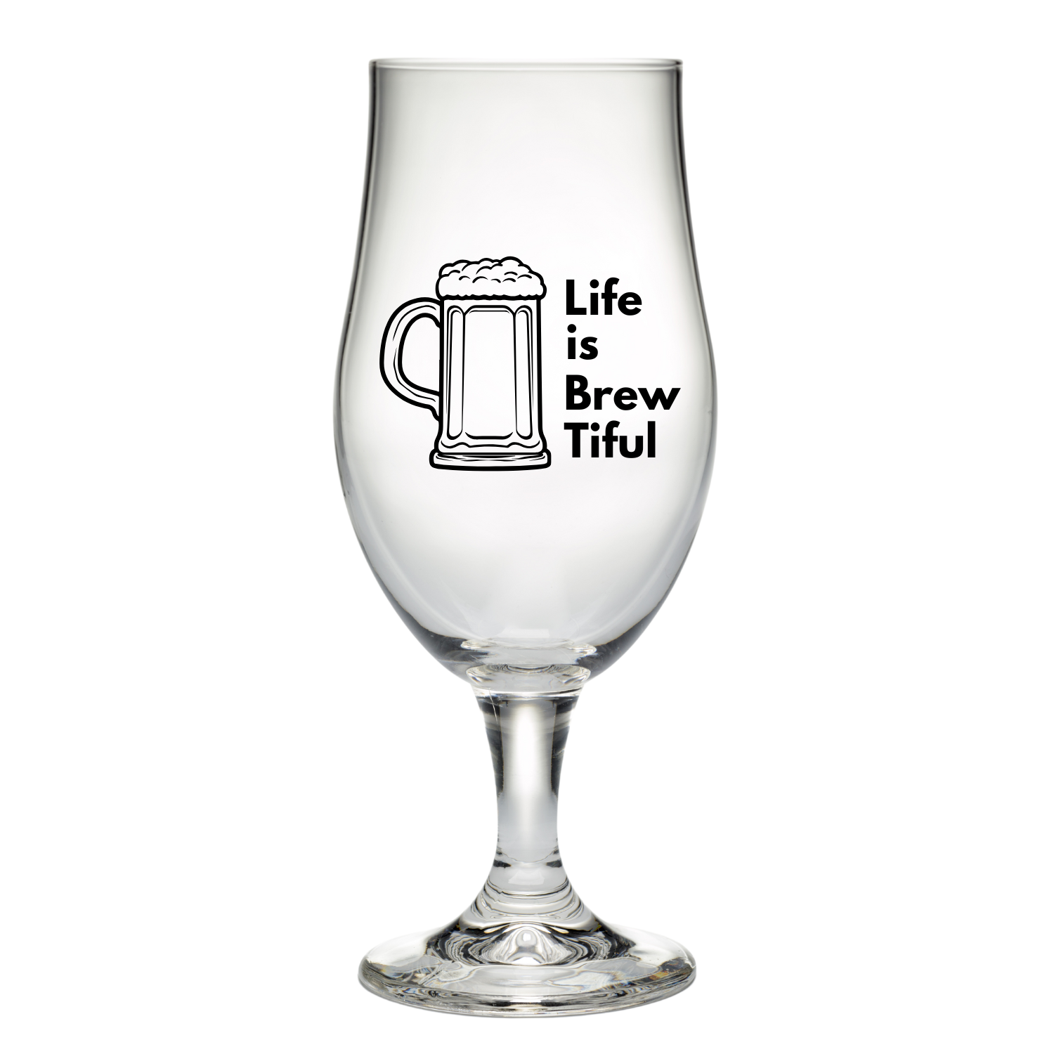 “Bierglas met tekst ‘Life is brewtiful’ – Handmade by J” Origineel cadeau