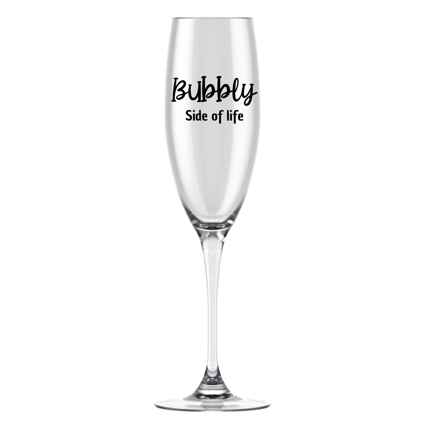 “Champagneglas met quote "Bubbly side of live" – origineel en humoristisch cadeau”