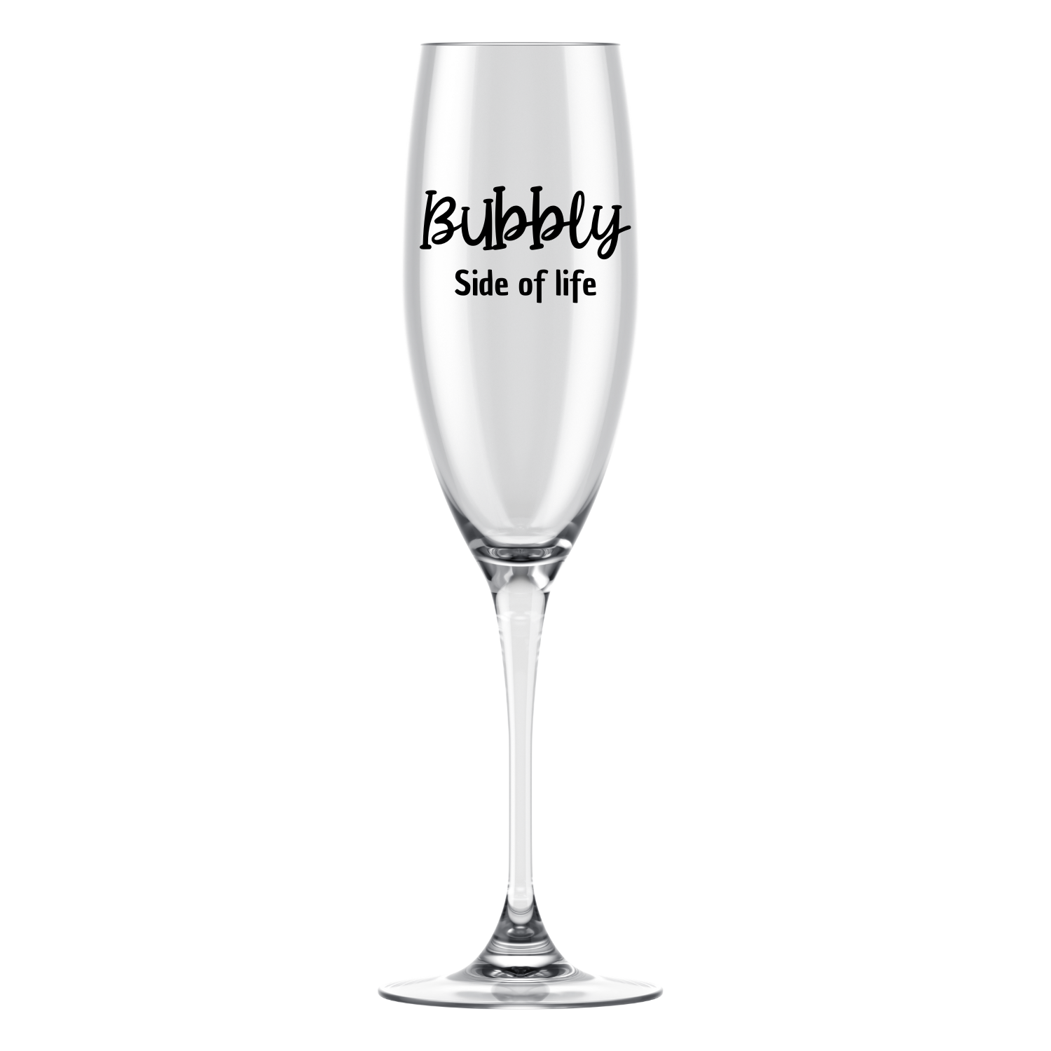 “Champagneglas met quote "Bubbly side of live" – origineel en humoristisch cadeau”