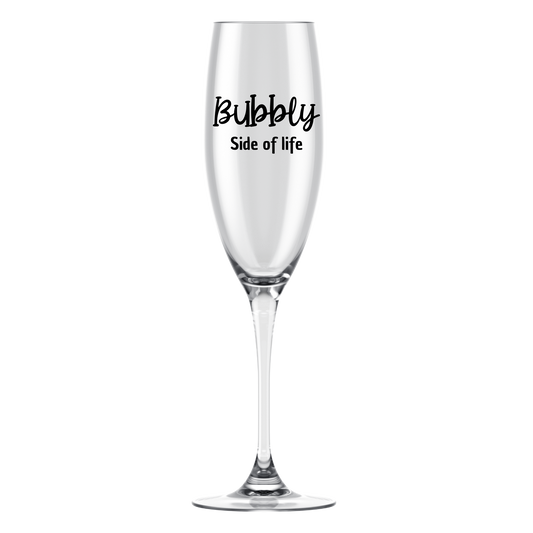 “Champagneglas met quote "Bubbly side of live" – origineel en humoristisch cadeau”