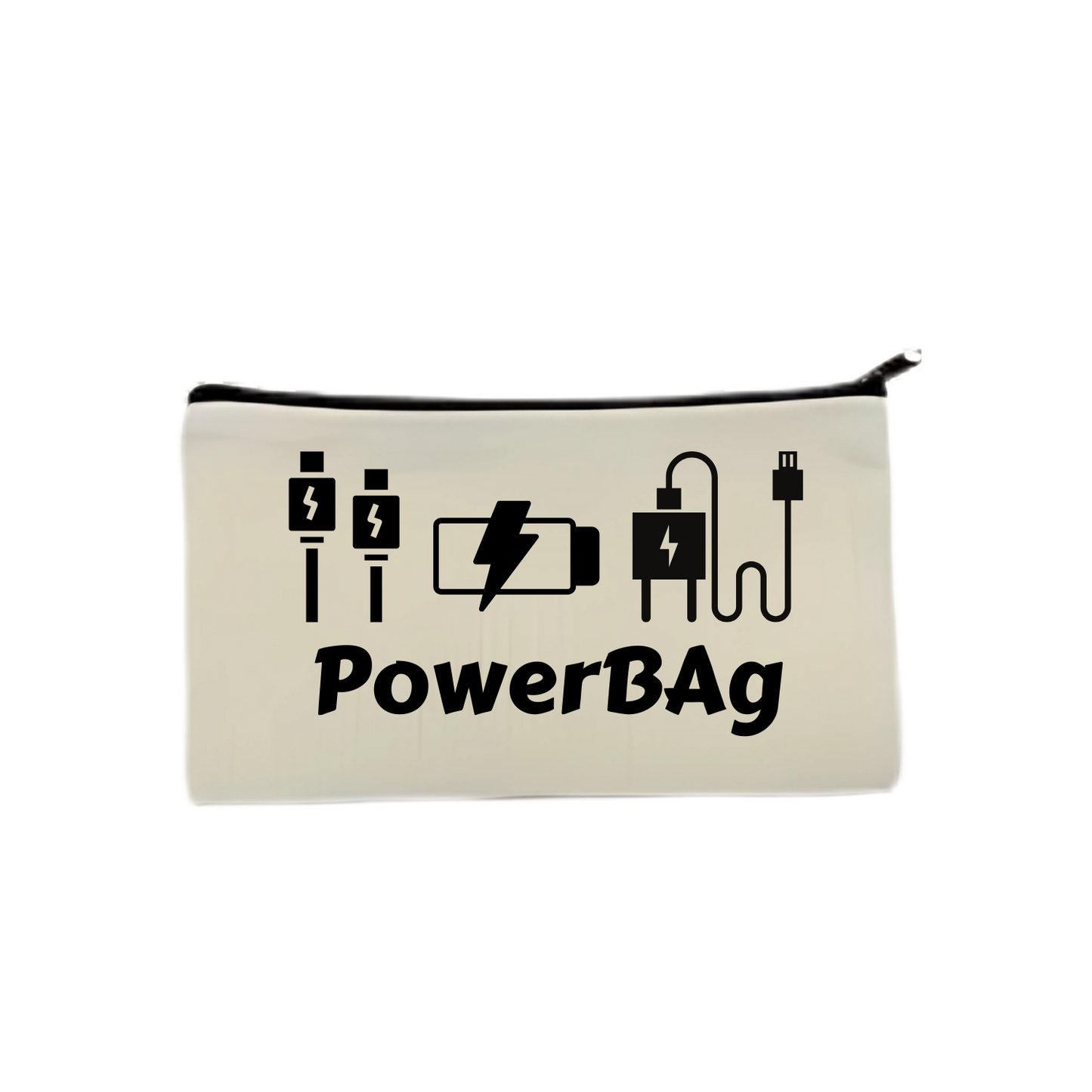 “Etui met leuke spreuk "Power bag" voor al je opladers en kabels– ideaal voor vakanties, werk of onderweg”