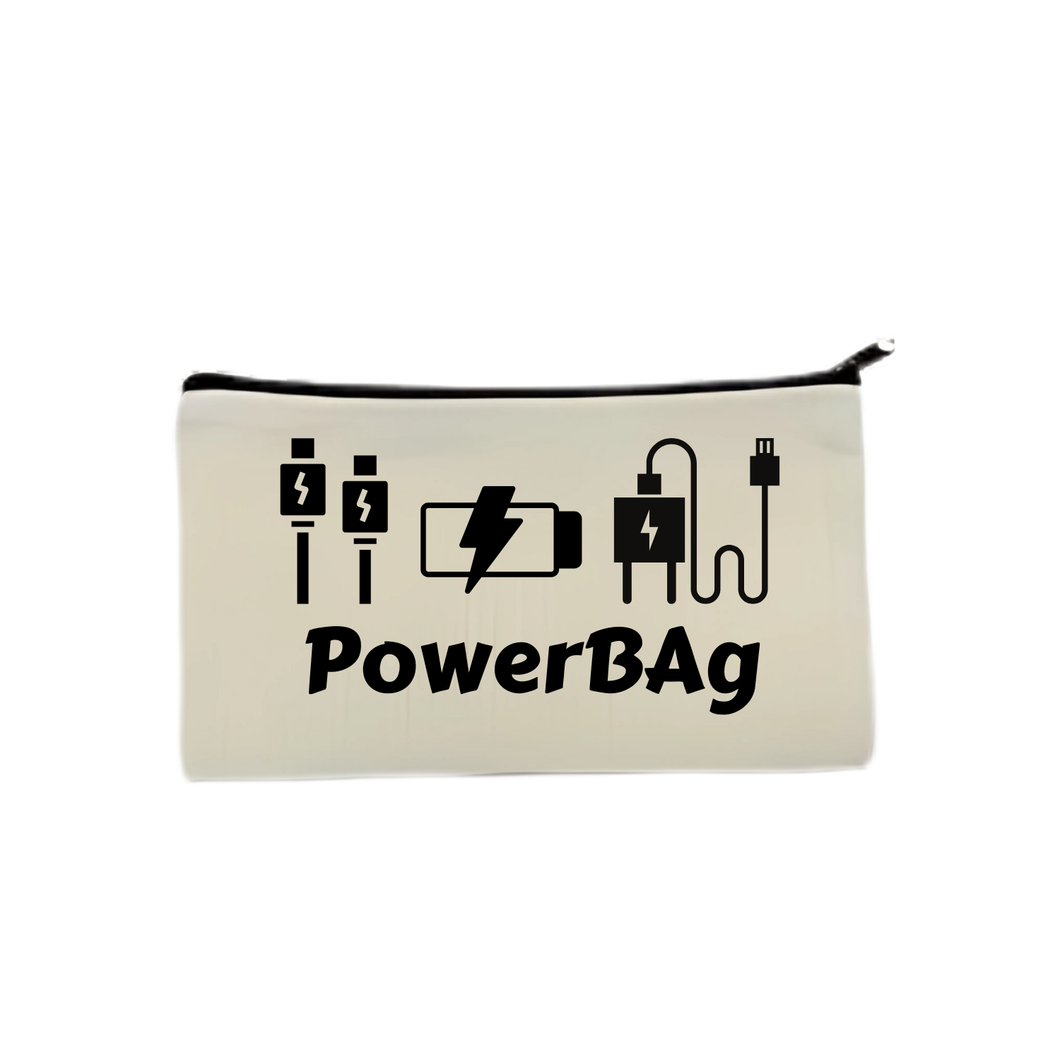 “Etui met leuke spreuk "Power bag" voor al je opladers en kabels– ideaal voor vakanties, werk of onderweg”