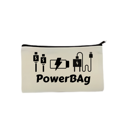 “Etui met leuke spreuk "Power bag" voor al je opladers en kabels– ideaal voor vakanties, werk of onderweg”