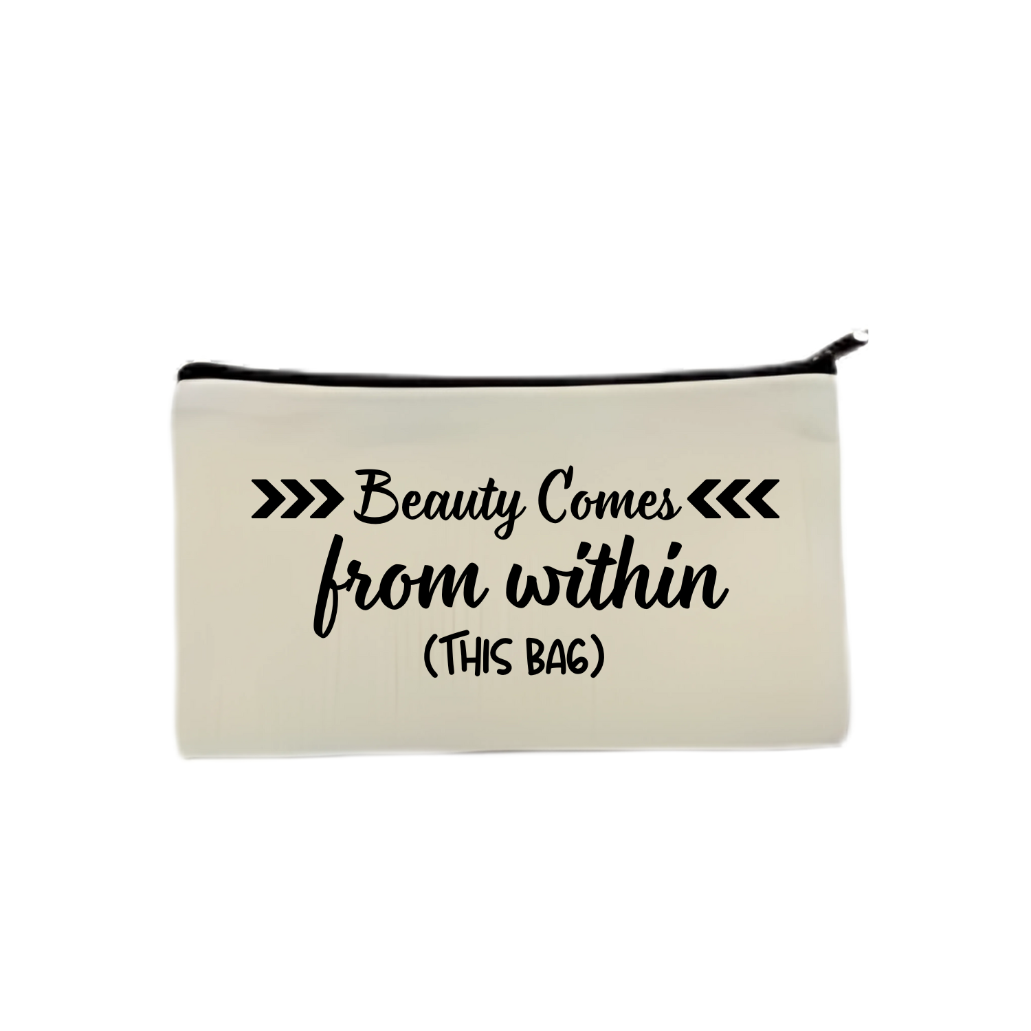 “Make-up Etui met quote ‘Beauty comes from within this bag’ – grappig cadeau”