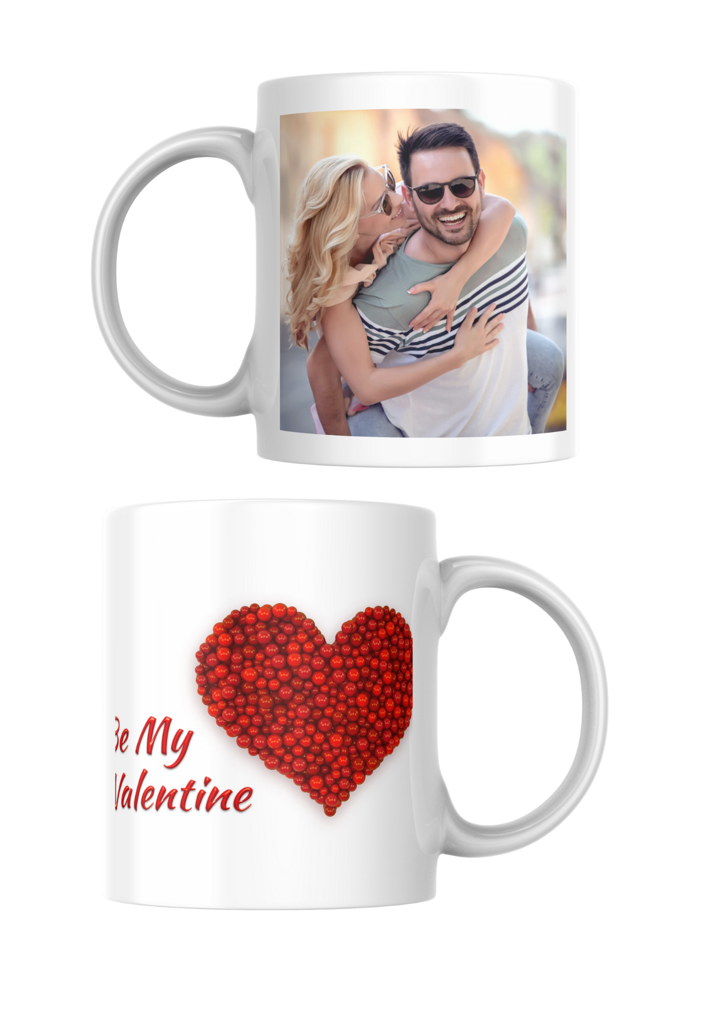 Witte persoonlijke fotomok met tekst of foto naar keuze, beide kanten bedrukt