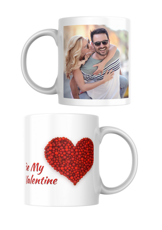 Witte persoonlijke fotomok met tekst of foto naar keuze, beide kanten bedrukt