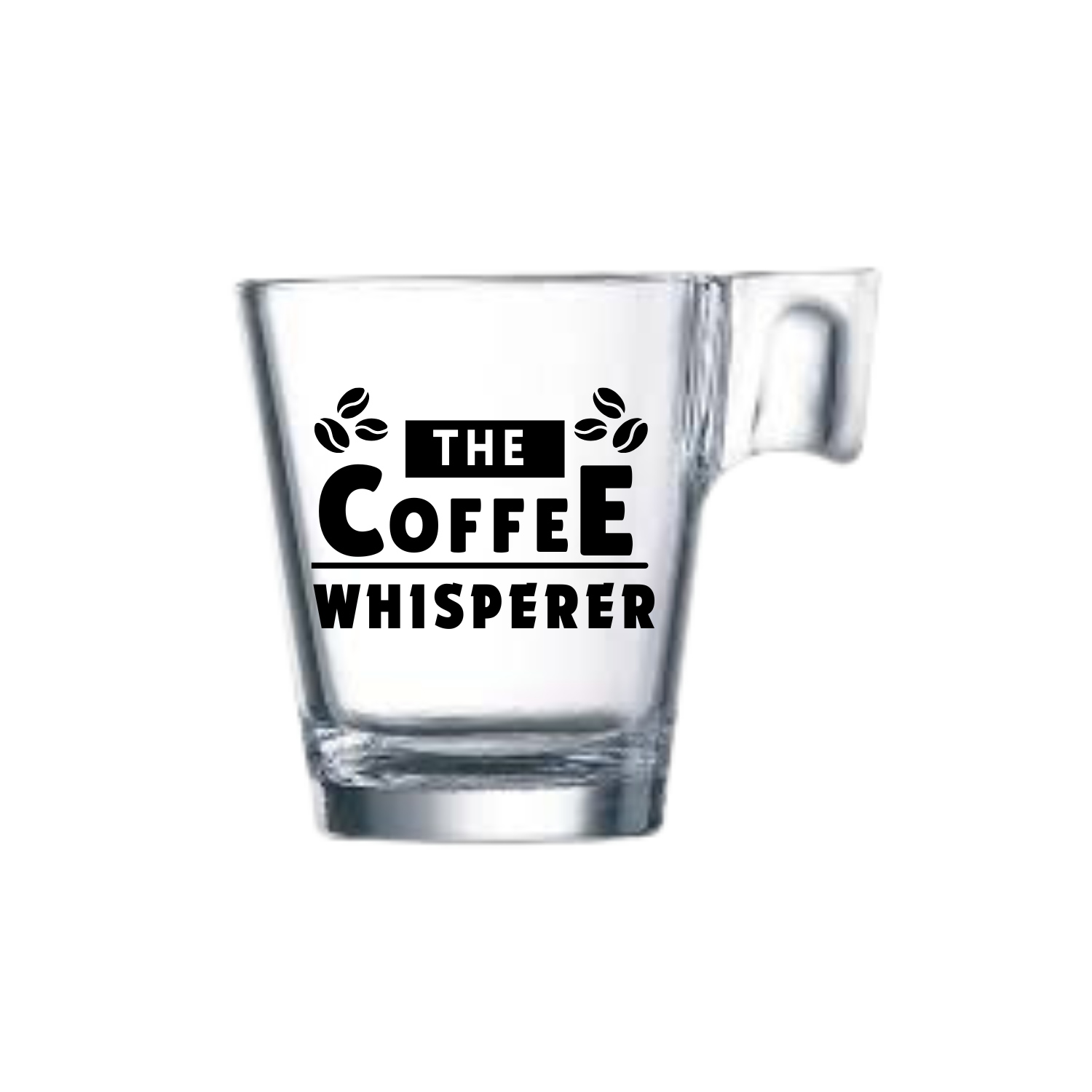 " Koffieglas  met grappige tekst ‘The coffee whisperer’ – Handmade by J”