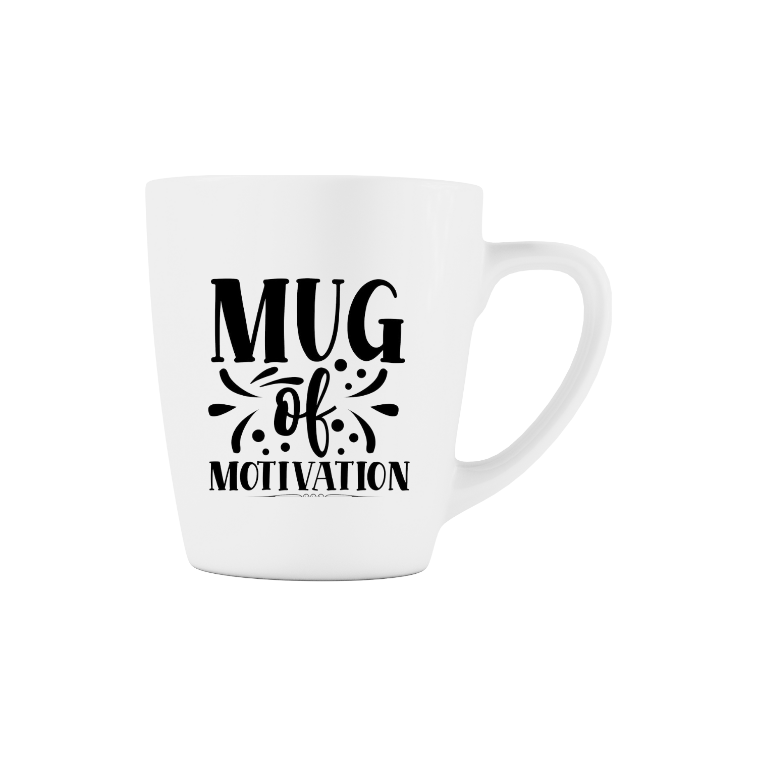 “witte koffiemok met grappige tekst ‘Mug of motivation’ – Handmade by J”