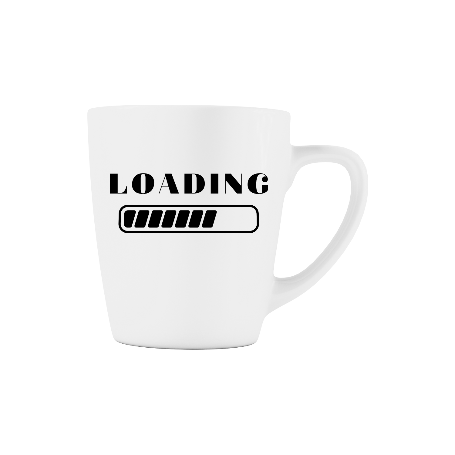 “Witte koffiemok met grappige tekst ‘Loading’ – Handmade by J”
