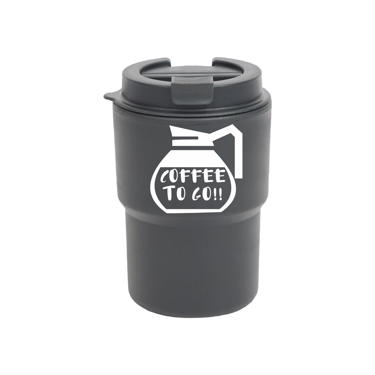 “zwarte koffie to go beker met grappige tekst ‘Coffee to go’ – Handmade by J”