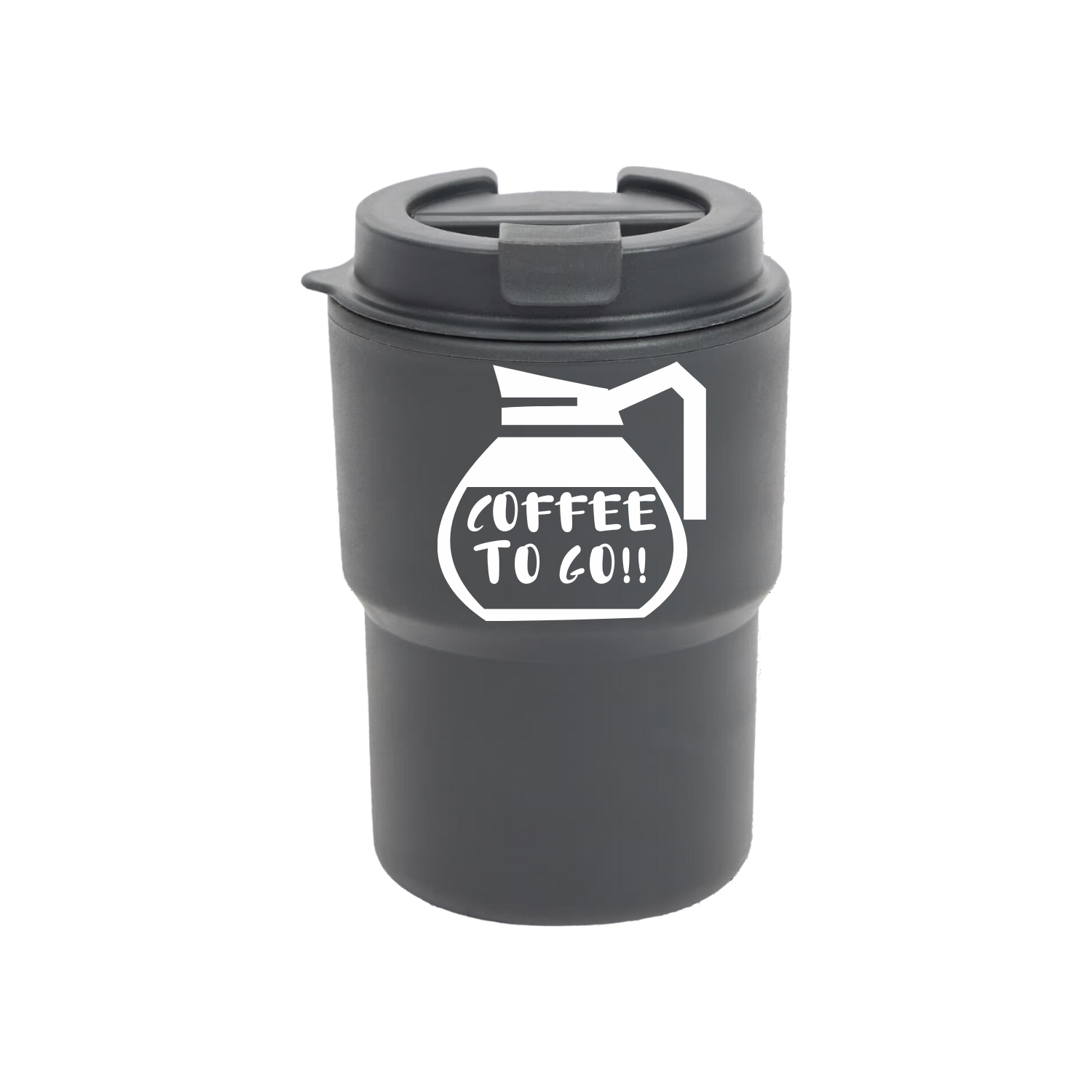 “zwarte koffie to go beker met grappige tekst ‘Coffee to go’ – Handmade by J”