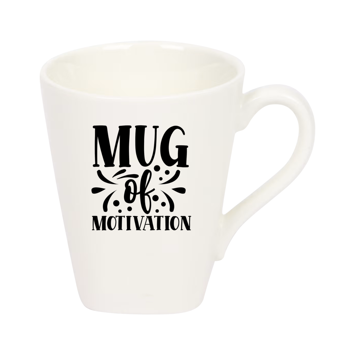 “Witte koffiemok met grappige tekst ‘Mug of motivation’ – Handmade by J”