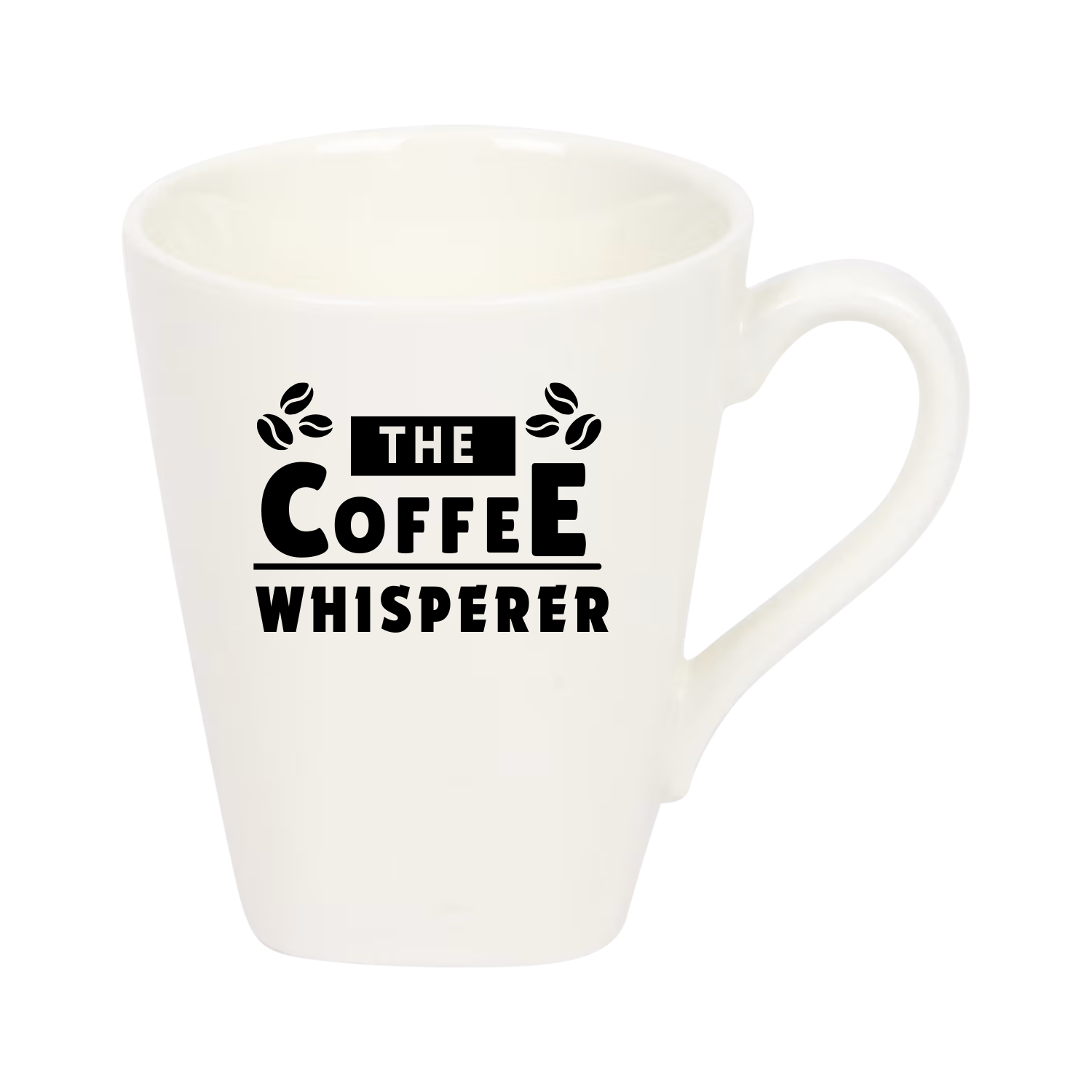 “Witte koffiemok met grappige tekst ‘The coffee whisperer’ – Handmade by J”