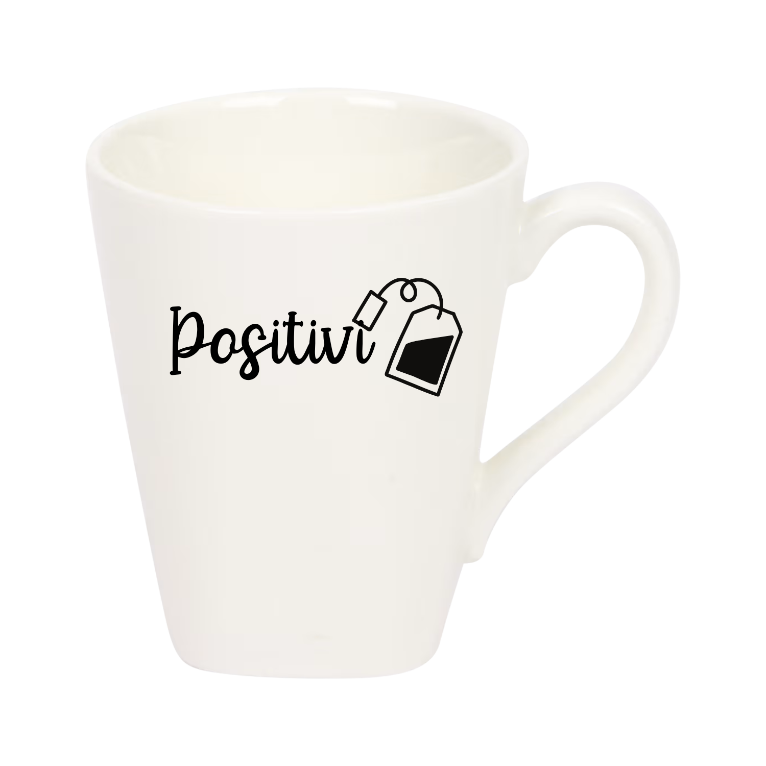 “Witte theemok met grappige tekst ‘Positivi-tea’ – Handmade by J”
