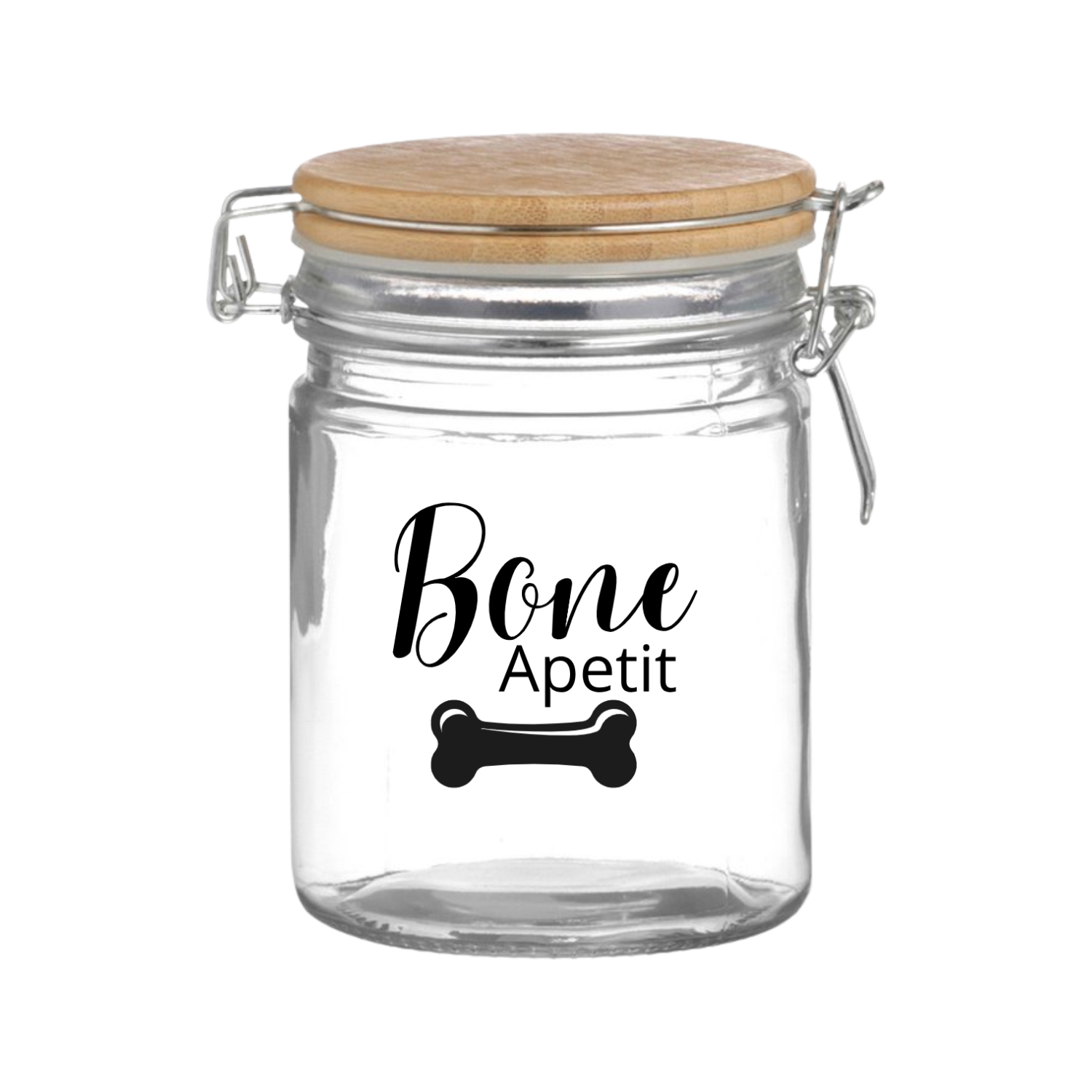 “Hondenkoekjespot met tekst ‘Bone Appétit’ – gepersonaliseerd cadeau voor hondenbaasjes” 
