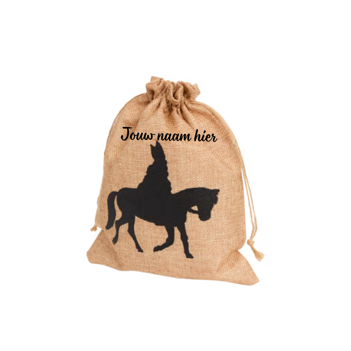 "Jute zakje met naam gepersonaliseerd – Handmade by J Sinterklaas collectie”