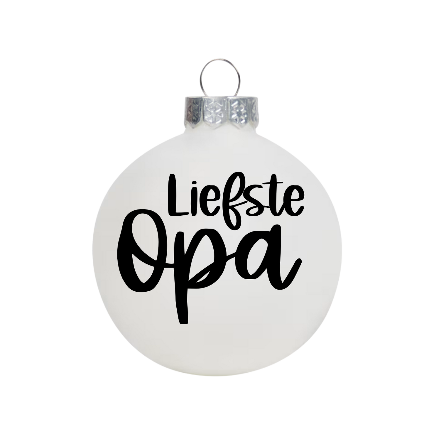 Witte kerstbal met zwarte tekst liefste opa als gepersonaliseerd kerstcadeau