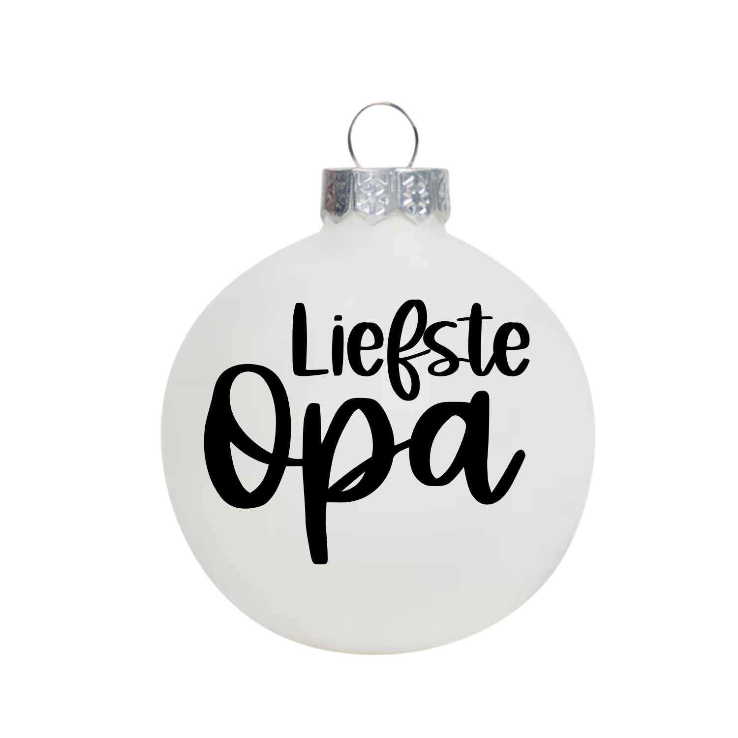 Witte kerstbal met zwarte tekst liefste opa als gepersonaliseerd kerstcadeau