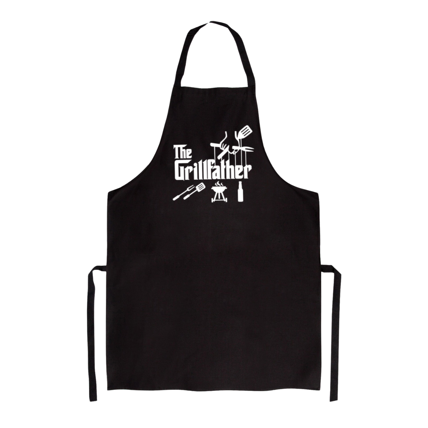 Zwart of blauwluxe kookschort met de tekst the Grillfather gemaakt door Handmade by J.