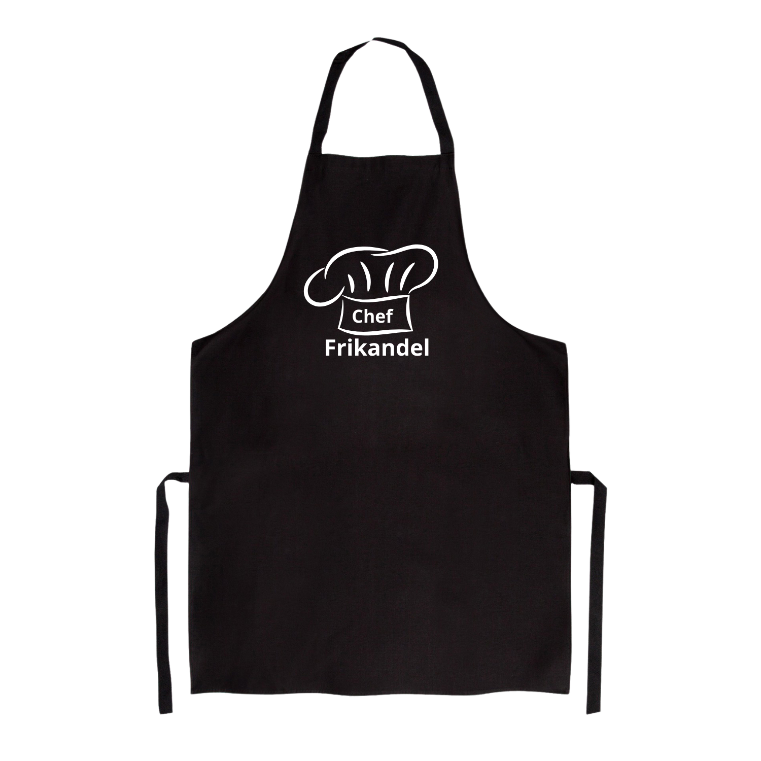 “Luxe keukenschort gepersonaliseerd – cadeau met knipoog” Tekst "Chef Frikandel"