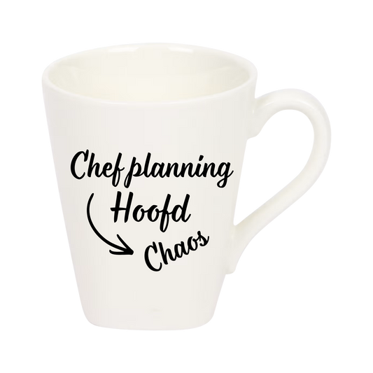 Mok met tekst Chef planning, hoofd chaos