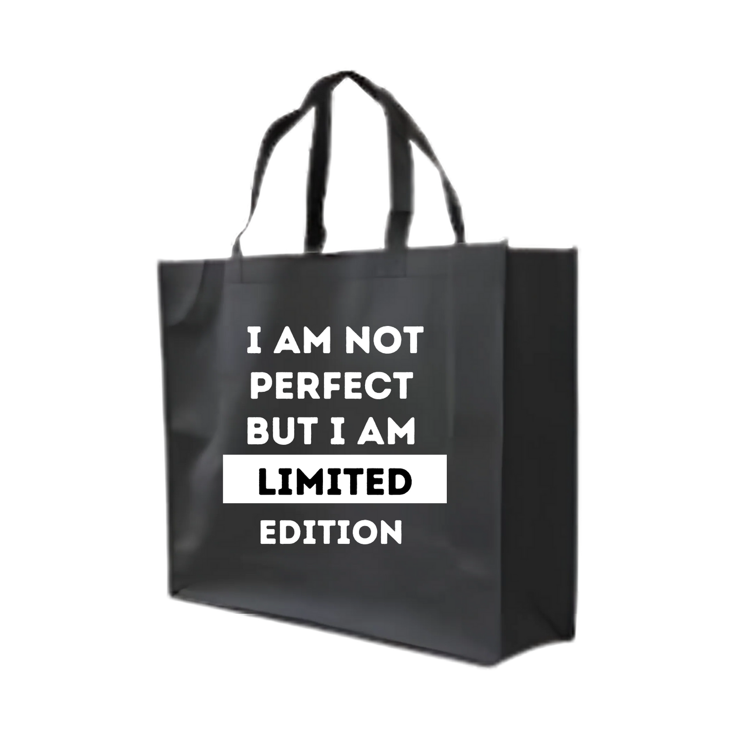 “Grote non-woven shopper met ludieke tekst "I'm a limited edition" – herbruikbare cadeautas”