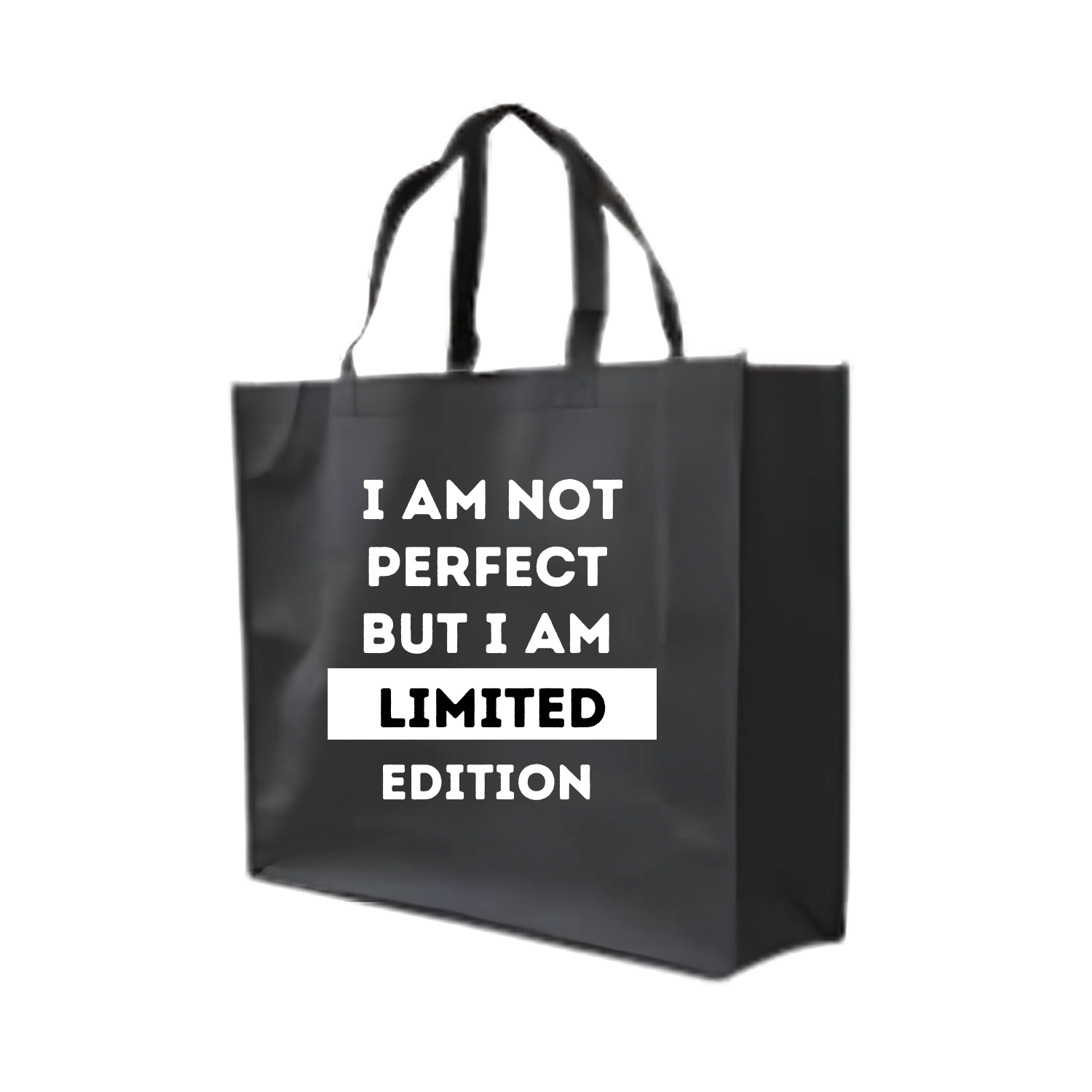 “Grote non-woven shopper met ludieke tekst "I'm a limited edition" – herbruikbare cadeautas”
