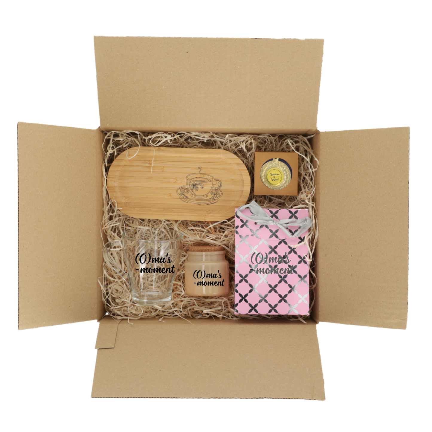 Inhoud van de Geschenkverpakking Overleefkit thee-editie voor oma, of Moederdag